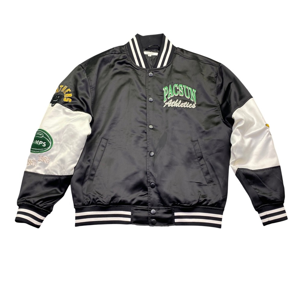 PacSun Athletics Varsity Bomber Jacket Black White Satin XS/S 760H0222190